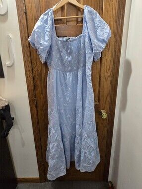 Meadow Rhodes blue embroidered floral maxi dress, Smocked Cottage Core size 3X.